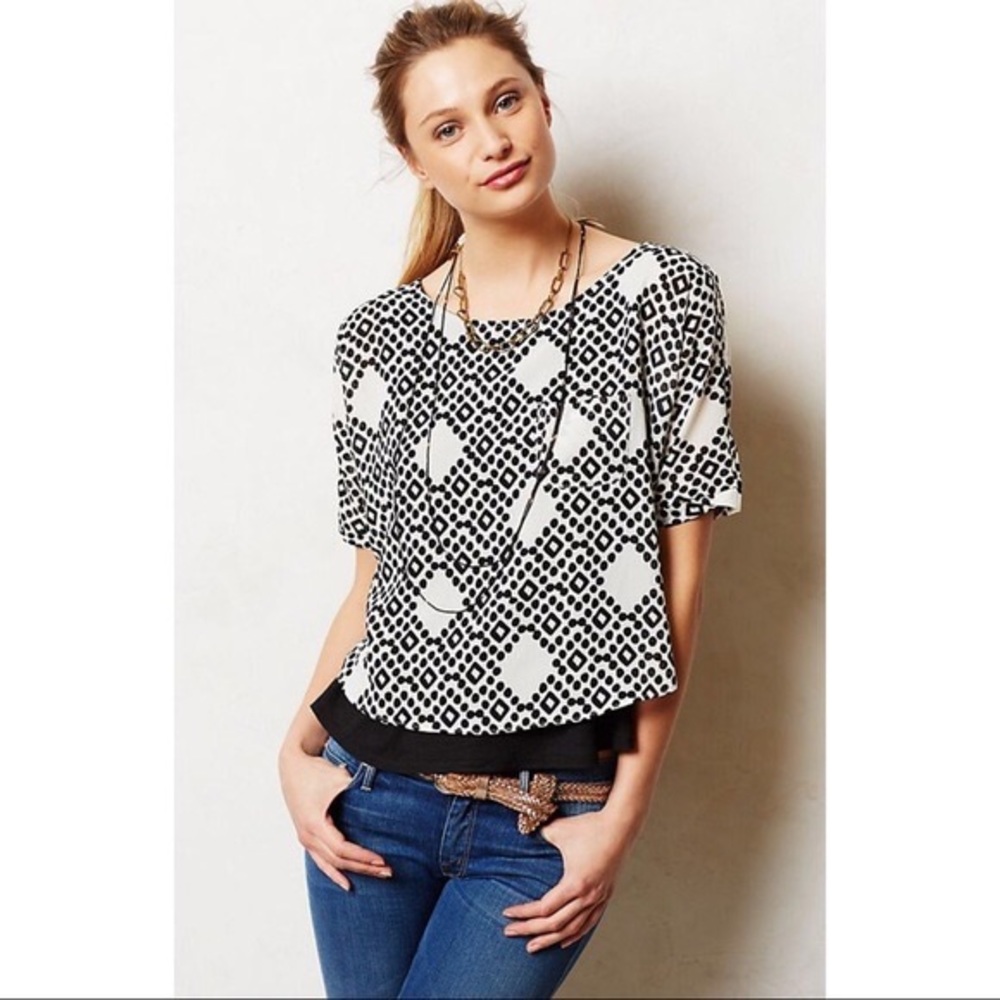 Anthropologie Meadow Rue B&W Layered Blouse